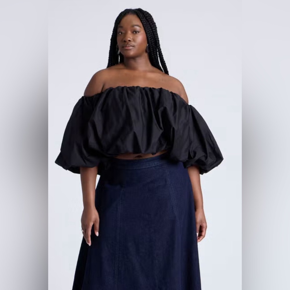 NWT Eloquii Black Onyx Elastic Neckline Cotton Blend Top Size 18/20